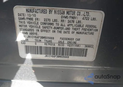 2011 Infiniti G37 Journey from USA, damaged, VIN JN1CV6AP3BM505669